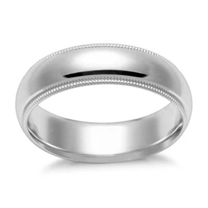 14 Kt. White Gold Men's Milgrain Wedding Band 6 mm - Picture 1 of 2