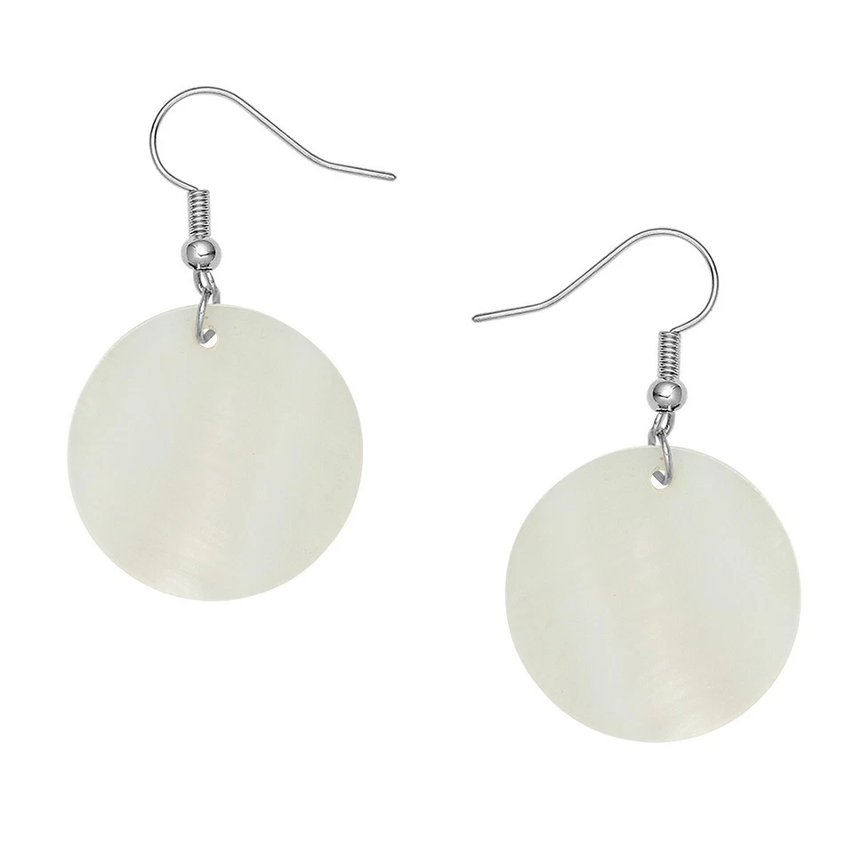 Mother Of Pearl Shell Earring Small Circle Round Sea Beach Natural SILVER 25mm - Image 1 of 1