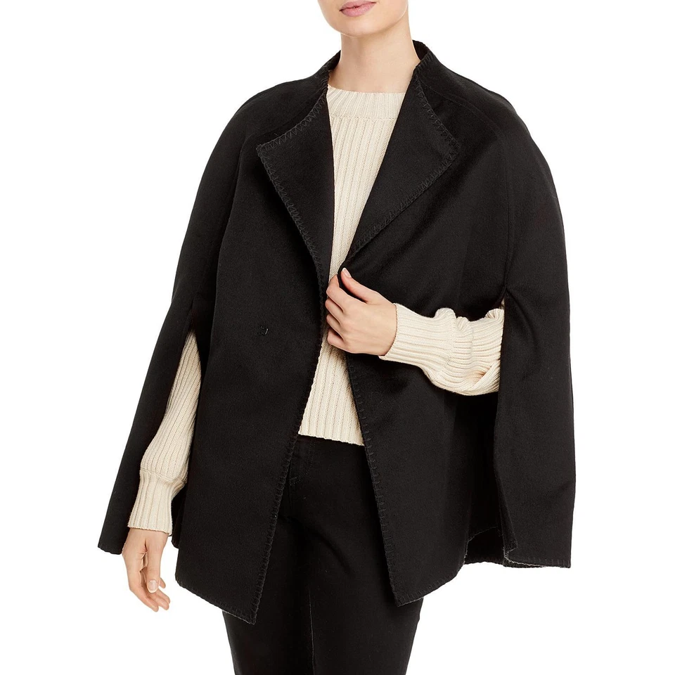 AQUA solid label collar wool blend women's cape -BLACK