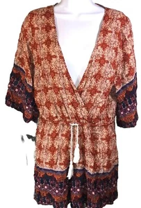 Earthbound Trading Co. Size L Romper Peasant Boho Tassels Surplice Viscose JRS - Picture 1 of 12