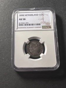 Netherlands silver 1/2 gulden 1898 toned about uncirculated NGC AU58 - Picture 1 of 2