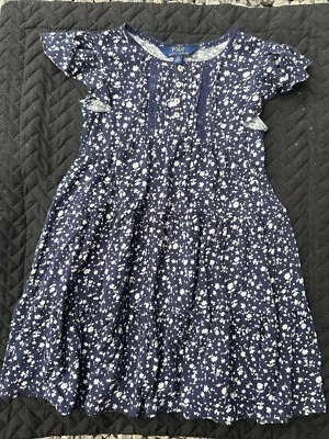 Polo Ralph Lauren 儿童女孩分层海军蓝花卉学校尺寸 6X — 第 1/2 张图片