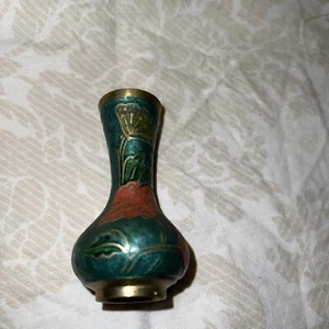 Vintage Asian Small Cloisonné Style Brass Enameled Vase 3” - Picture 1 of 4