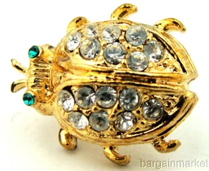Gold Tone Crystal Beetle Lady Bug Tie Tack Hat Lapel Pin - Picture 1 of 3