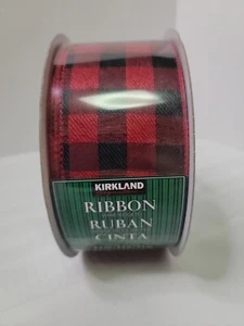 Kirkland Signature Wire Edge Ribbon | Red Black Buffalo Check Plaid 2.5" x 50 Yd - Picture 1 of 4