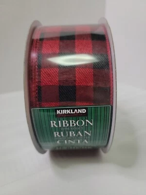 Kirkland Signature Wire Edge Ribbon | Red Black Buffalo Check Plaid 2.5" x 50 Yd - Image 1 of 4