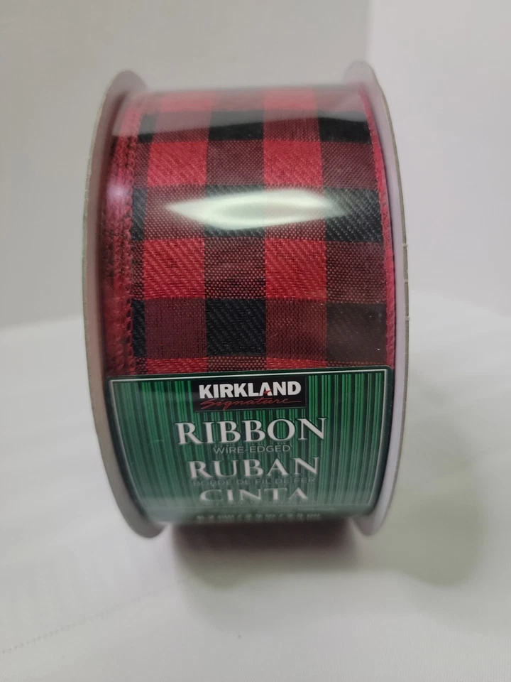 Kirkland Signature Wire Edge Ribbon | Red Black Buffalo Check Plaid 2.5" Yd