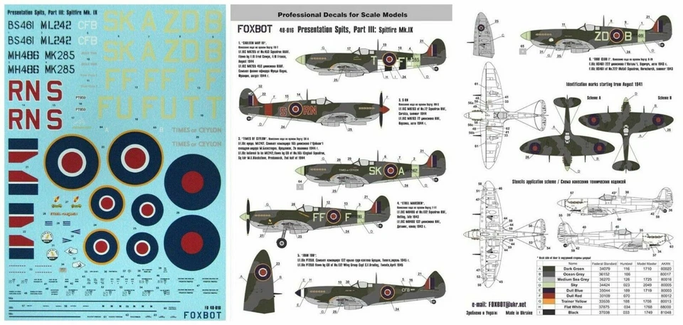 Foxbot 48-016 Decals 1/48 British fighter Supermarine Spitfire MkIX Presentation - Image 1 of 4