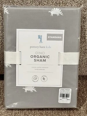 NUEVO Pottery Barn Kids Dino Organic Standard Sham, Gris, Dinosaurio, Stegosaurio Foto 1 de 2