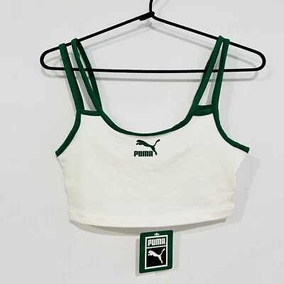 PUMA Crop Tank Top Green Womens XS Stretchy Retro Lightweight Sporty Skater - Image 1 of 4