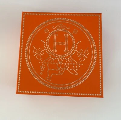 Hermes Box Empty Orange 8 1/2 x 8 1/2 x 2 5/8 Inches Cardboard Storage Lid Gold - Image 1 of 4