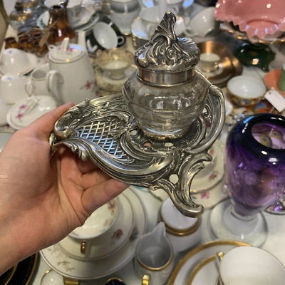 Tintero Antiguo - Art Nouveau Escritura Coleccionistas - Cabeza de Escritorio Foto 1 de 4