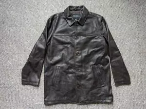 vintage EDDIE BAUER car coat PATINA brown leather L jacket - Picture 1 of 15
