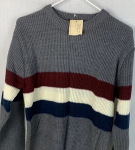 Vintage 1440 Pullover Colorblock Streifen Rundhalsausschnitt Acryl Strick Medium Neu mit Etikett 80er - Bild 1 von 4
