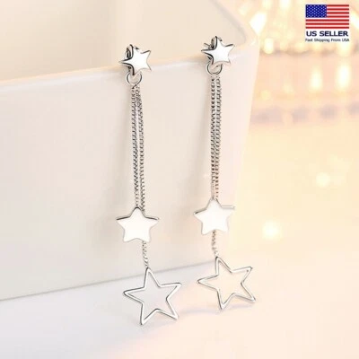 Mujeres 925 Plata Esterlina Joyería Pendientes Elegante Estrella Hueca Borla Tachuela 0157 Foto 1 de 4