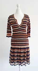 Karen Millen Crochet Dress Size 2 UK 6/8 Black Beige & Gold Sleeves Fully Lined - Picture 1 of 12