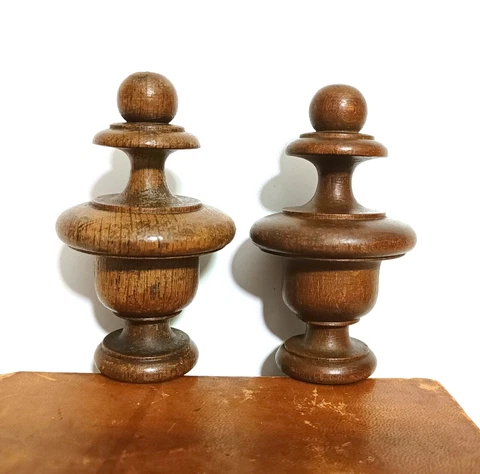 2 Post finial French antiques wood topper for furniture pediment clock bed 4.41" Cover