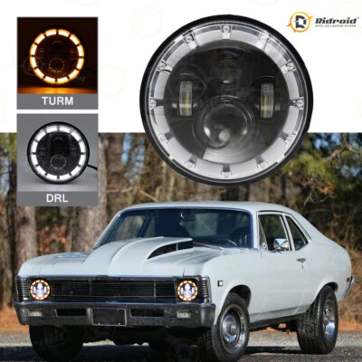 7" Round LED Headlight Black Hi/Lo Beam Bulb For Chevy C10 C20 C30 Pickup Nova - Image 1 of 4