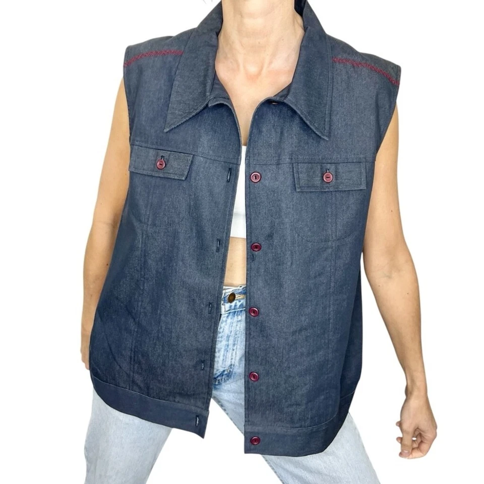 Vintage 90s dark wash boxy sleeveless denim vest - Image 1 of 4