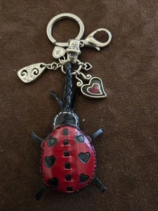 Brighton Key Fob Purse Charm Red Ladybug Leather Hearts 4.5" Keychain Clip - Picture 1 of 3