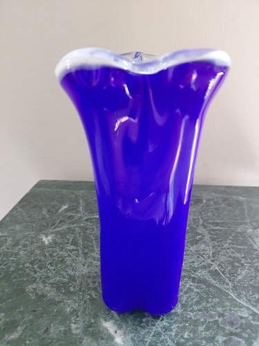 Small Blue 'Square' Flower Vase With Contrasting Rim 6 In Tall | eBay UK
