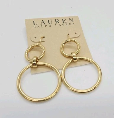 Lauren Ralph Lauren 双圈环状耳环圆形穿孔金色新品 — 第 1/4 张图片