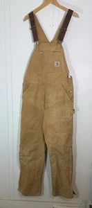 Carhartt Dungarees 36x32 Tan Overalls Quilted Duck Bib Double Knee Mens Made USA - Picture 1 of 19