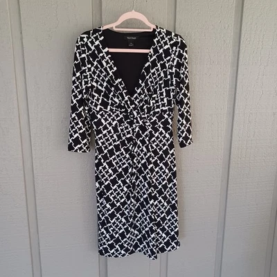White House Black Market Faux Wrap Dress Size 6 Women 3/4 Sleeve Stretch V Neck - Image 1 of 4