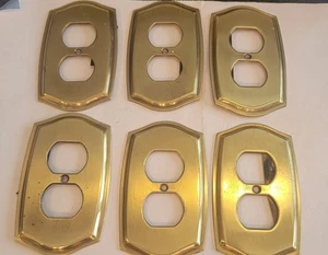 Lot 6 Original Vintage Brass Receptacle Cover Plates Plate Reclaimed -tarnishing - Picture 1 of 5