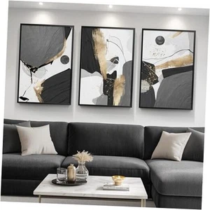 Framed Black and White Gold Abstract Wall Art for Living Room, Modern Large - Picture 1 of 8