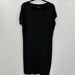 Eileen Fisher Gray Short Sleeve Asymmetric Neck Jersey Knit Slub Dress Medium - Picture 1 of 7