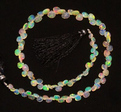 Natural Ethiopian Fire Opal Gem 5 to 7mm Size Faceted Heart Shape Briolette 15" - Image 1 of 4