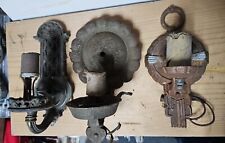 Antique Solid Cast Brass Electric Wall Sconce trio 1920's Medieval Ornate