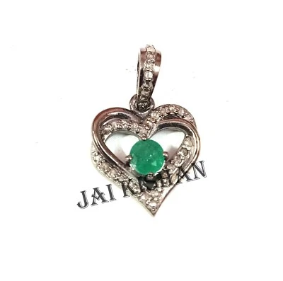 Smaragd Edelstein Pflastern Diamant 925 Sterlingsilber Damen Zierliche Anhänger - Bild 1 von 4