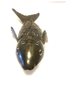 VINTAGE Wall RUSTIC TIN FISH SCULPTURE – LUMINARY  LIGHT CANDLE HOLDER - Picture 1 of 5