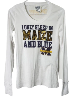 Victorias Secret PINK Michigan Wolverines Womens S T-Shirt Tee Sequin Top - Image 1 of 4