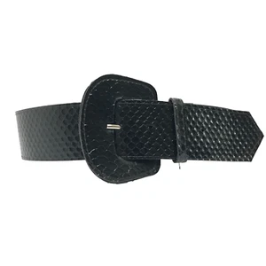 Women's Belt XS Black VTG Croc Print Wide Mod Classic 80's Dress Casual Ladies - Picture 1 of 12