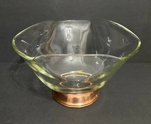 Vintage MCM Large Crystal Clear Glass Princess House Salad Bowl Copper Base - Picture 1 of 24