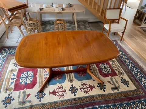 Scandinavian Teak Oval Dining Table by Dyrlund with two 20” Leaf Extensions Cover