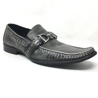 Zapatos de vestir mocasines Robert Wayne Break Horsebit para hombre talla 10 gris cuero negro Foto 1 de 4