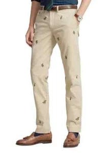 Polo Ralph Lauren Chino Pants 35x32 Stretch Straight Khaki Allover Logo NWT $148 - Picture 1 of 6
