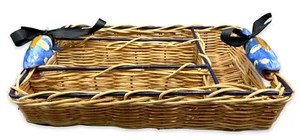 Large Wicker Cutlery Basket w/ Ceramic Fish Handles 15” L X 10” W X 4” H  - Picture 1 of 12