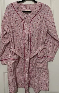 Stan Herman Robe Womens M Pink Floral Button House Coat Spa Robe Knee Length - Picture 1 of 8