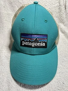 Patagonia Hat Cap Snap Back Adjustable Trucker Mesh Back Logo Aqua Beige - Picture 1 of 9