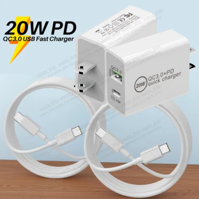 QC PD 20W Wall Power Adapter USB C Fast Charger Cable For Android Samsung Google - Image 1 of 4