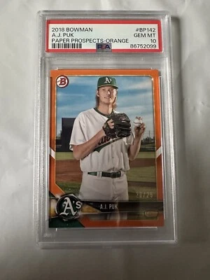 2018 Bowman Paper Prospects A.J. Puk #BP142 Orange  /25 PSA 10 POP 1  Athletics - Image 1 of 3