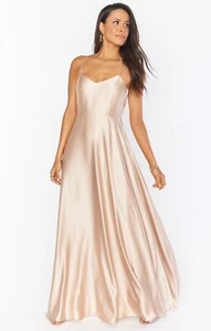 Mumu Weddings Faith Maxi Dress Champagne Luxe Satin Size M Little Scratches - Picture 1 of 7
