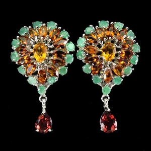 925 Sterling Silver Earrings Oval Rhodolite Citrine Natural Gemstone Jewelry - Picture 1 of 13