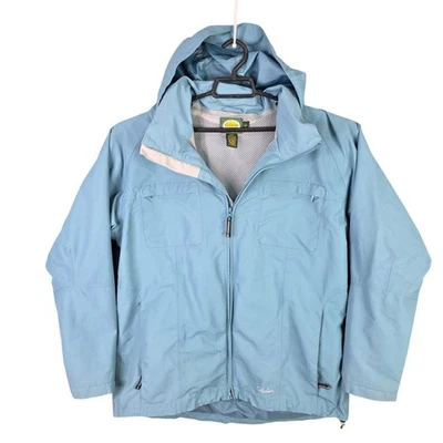 Chaqueta de lluvia para mujer Cabelas azul con capucha cremallera completa 100 % nailon impermeable talla L Foto 1 de 4