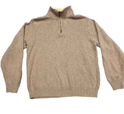 Suéter Oscar de la Renta Para Mujer Pullover Pequeño 1/4 Cremallera Algodón Tostado Cuello de Piel Foto 1 de 4